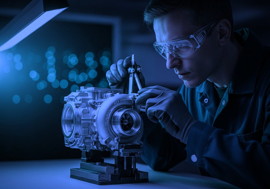 Quality specialist inspecting parts on an assembly line